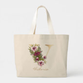 V Letter Gold Monogram Marsala White Florals Grote Tote Bag (Achterkant)