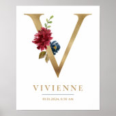 V Letter Monogram Naam Marsala Bloemenkwekerij Poster (Voorkant)