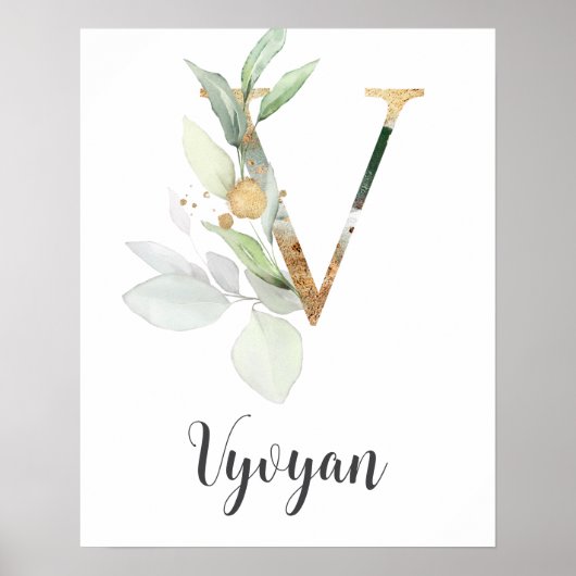 V Lettre Monogram Greenery Nursery Impression de n (Devant)