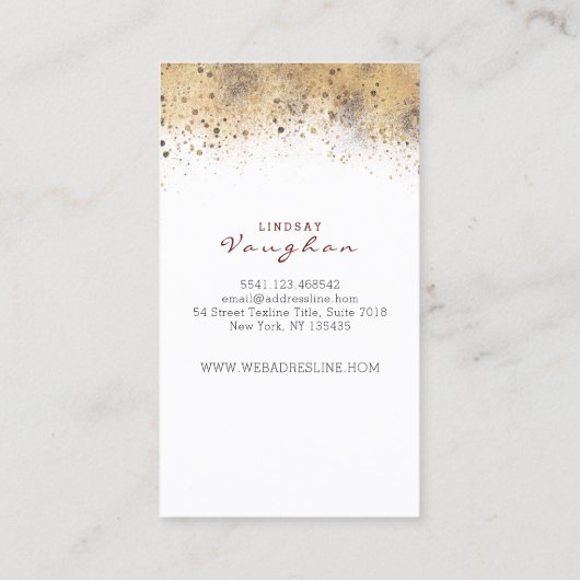 V Monogram Bourgondische rode bloem en gouden glit Visitekaartje (Achterkant)