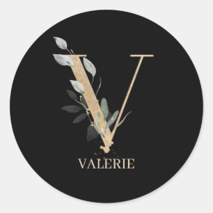V Monogram Floral Aangepast Ronde Sticker