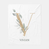 V Monogram Floral Personalized Fleece Blanket Deken (Voorkant)