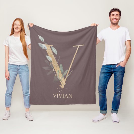 V Monogram Floral Personalized Fleece Blanket Deken (In situ)