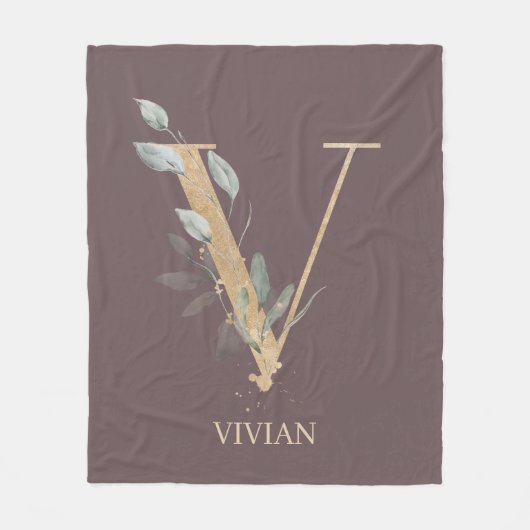 V Monogram Floral Personalized Fleece Blanket Deken (Voorkant)