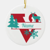 V Monogram Initial Christmas Holiday Tree Ornament (Voorkant)