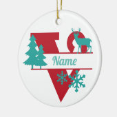 V Monogram Initial Christmas Holiday Tree Ornament (Links)