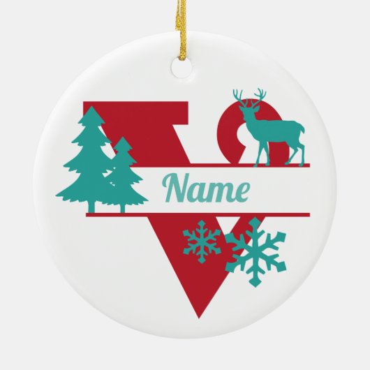 V Monogram Initial Christmas Holiday Tree Ornament (Achterkant)