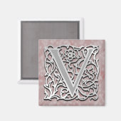 V Monogram 'Silver Stone' 2" Square Magnet Magneet (Voorkant / Achterkant)
