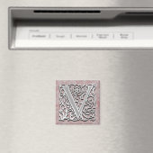 V Monogram 'Silver Stone' 2" Square Magnet Magneet (Insitu (Vaatwasser))