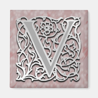V Monogram 'Silver Stone' 2" Square Magnet Magneet