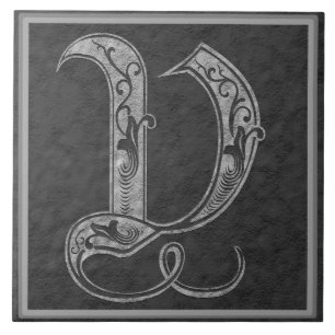 V monogramme" carreau de céramique en pierre gris