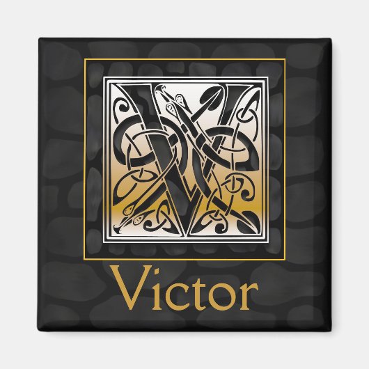 V Nom Monogram "Celtic Black Stone" Square Magnet (Devant)