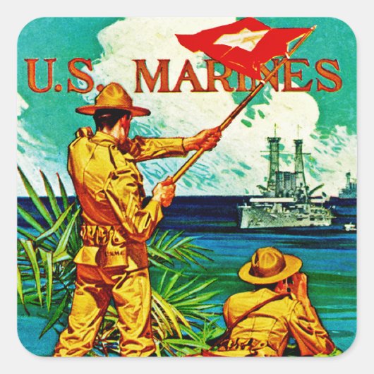 V.S. Marines ~ Signal Flag Vierkante Sticker (Voorkant)