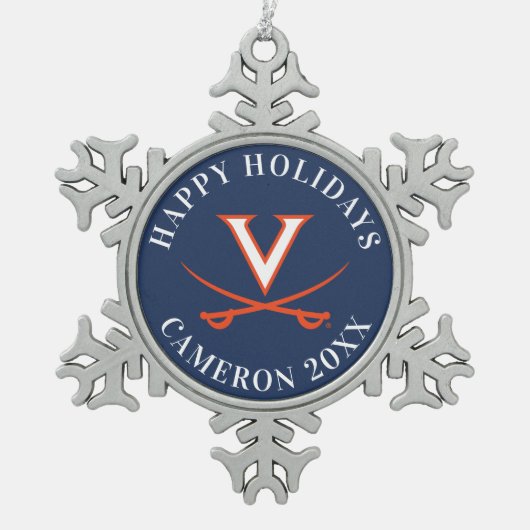 V Saber Tin Sneeuwvlok Ornament (Voorkant)