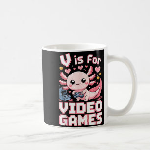 V staat voor videogames schattige axolotl gamer va koffiemok