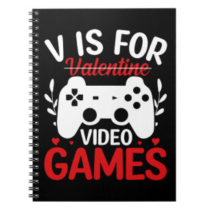 V staat voor Videospellen met een doorgestreepte V Notitieboek