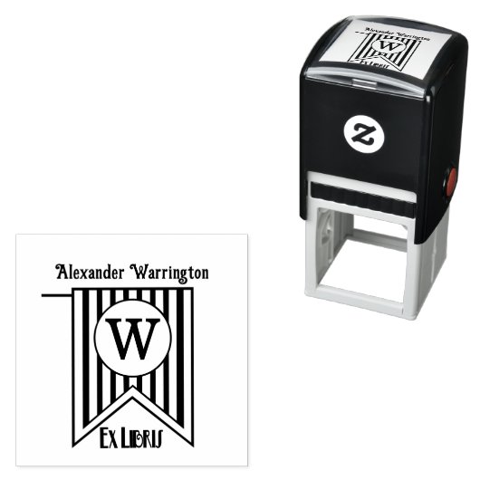 V Stripes Initiaal Banner Monogram Ex Libris Boek Zelfinktende Stempel (In situ)