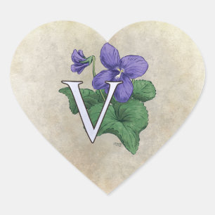 V voor Violet Flower Monogram Hart Sticker