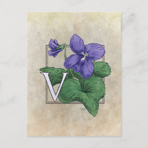 V voor Violets Flower Monogram Briefkaart