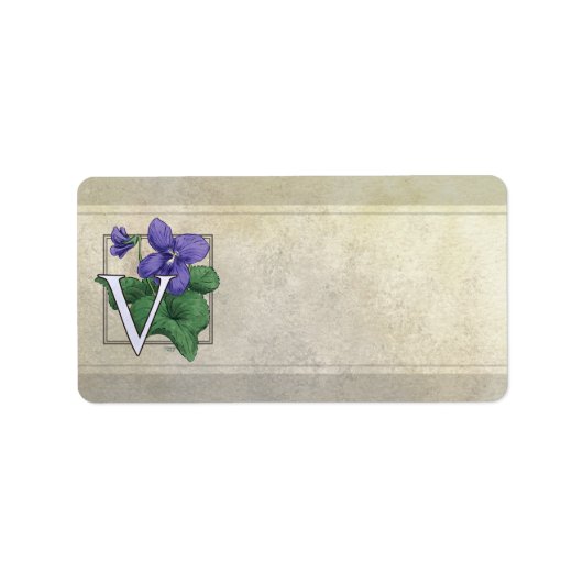 V voor Violets Flower Monogram Etiket (Voorkant)