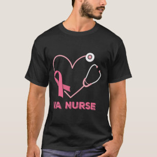 VA Verpleegkundige Hart Stethoscoop Roze Lint Scha T-shirt