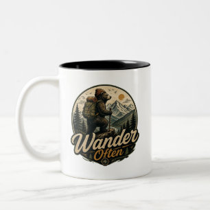 Vaak Wandelen Vintage Wandelende Beer Berg Avontuu Tweekleurige Koffiemok
