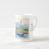 Vaar weg op een Blue Sailboat Bone China Mok (Voorkant rechts)