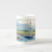 Vaar weg op een Blue Sailboat Bone China Mok (Voorkant)