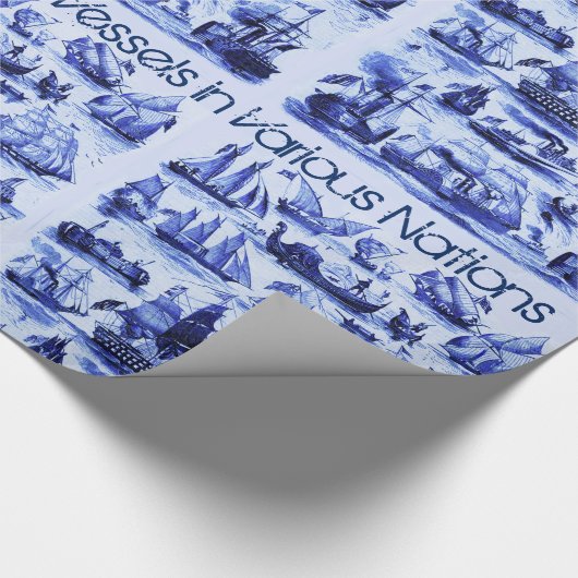 VAARTUIGEN EN SCHEPEN, marineblauw Cadeaupapier (Hoek)