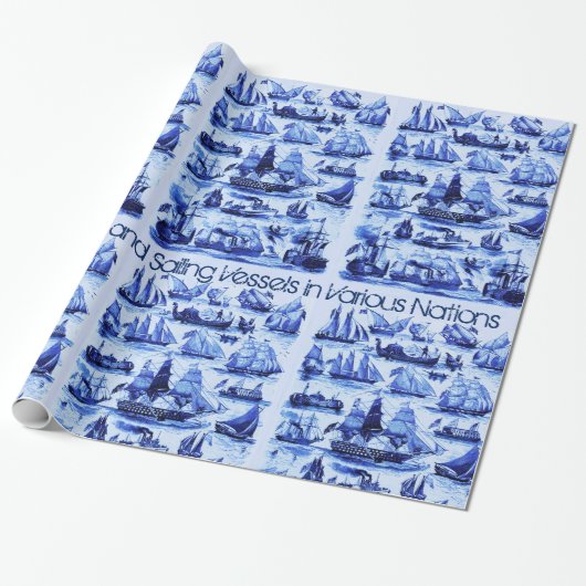  VAARTUIGEN EN SCHEPEN, marineblauw Cadeaupapier (Uitgerold)