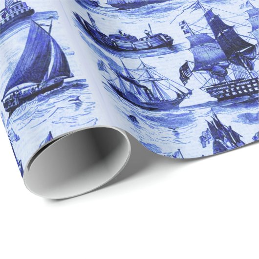  VAARTUIGEN EN SCHEPEN, marineblauw Cadeaupapier (Rol Hoek)