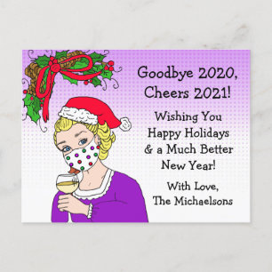 Vaarwel 2020 kerstman Humor Funny Retro Lady Briefkaart