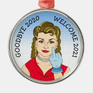 Vaarwel 2020 Welkom 2021 Funny Retro Kerstmis Metalen Ornament