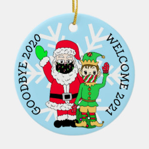 Vaarwel 2020, Welkom 2021 Santa Elf Facemask Keramisch Ornament