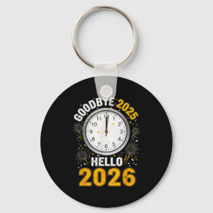 Vaarwel 2025 Hallo 2026 T-shirt Met Klok Nieuwjaar Sleutelhanger