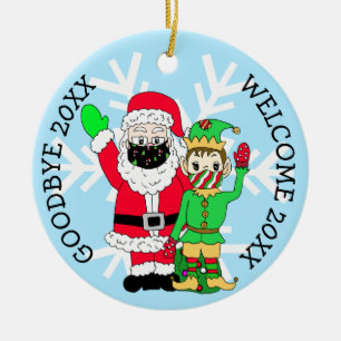 Vaarwel 20XX, Welkom 20XX Santa Elf Facemask Keramisch Ornament