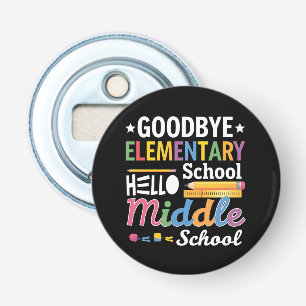 Vaarwel basisschool Hallo middelbare school Button Flesopener