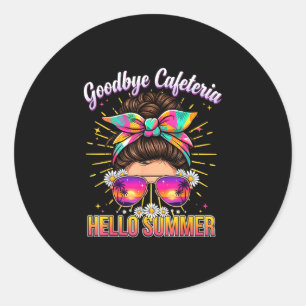 Vaarwel cafetaria hallo zomerse lunchdame vakantie ronde sticker