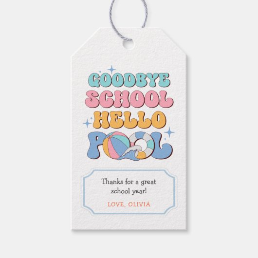 Vaarwel school Hallo pool einde schoolpartij Cadeaulabel (Voorkant)