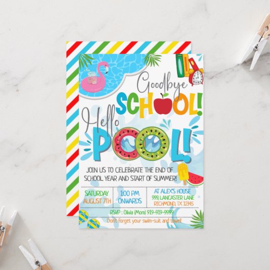 Vaarwel school Hallo pool einde schoolpartij Kaart (Voorkant / Achterkant in situ)