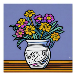 Vaas en bloemen Glanzend Poster Perfect Poster