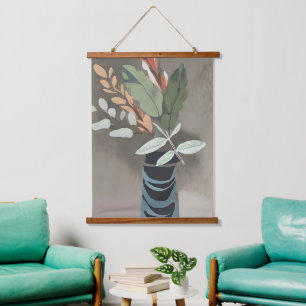 Vaas met bladeren minimalistische kunst hangend wandkleed