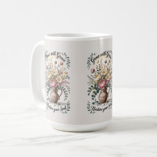 Vaas met bloemen groeien met Grace Quote Koffiemok