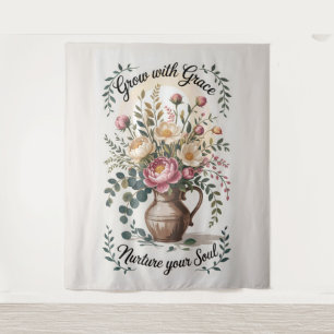 Vaas met bloemen groeien met Grace Quote Wandkleed