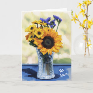 Vaas met Bloemen Kunst Zonnebloem Moederdag Kaart
