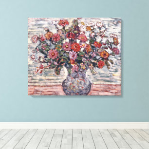 Vaas met bloemen, Zinnias door Maurice Prendergast Canvas Afdruk