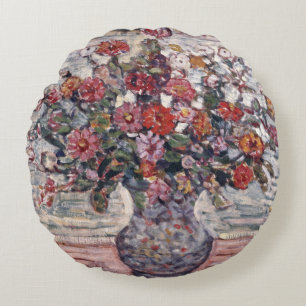Vaas met bloemen, Zinnias door Maurice Prendergast Rond Kussen