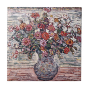 Vaas met bloemen, Zinnias door Maurice Prendergast Tegeltje