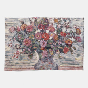 Vaas met bloemen, Zinnias door Maurice Prendergast Theedoek