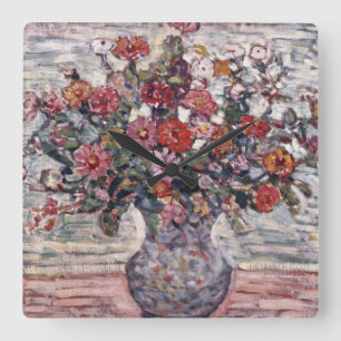 Vaas met bloemen, Zinnias door Maurice Prendergast Vierkante Klok